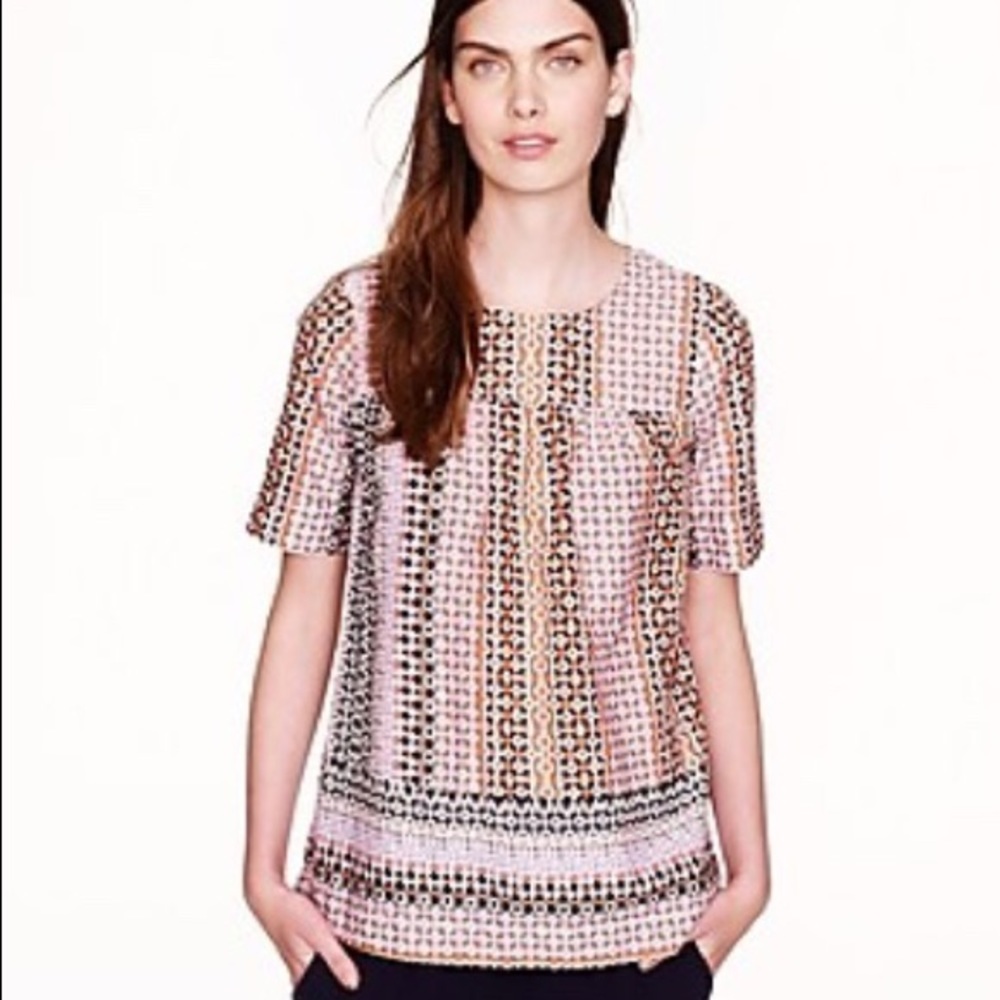 J. Crew Geo print cotton shirt sleeve top 00
